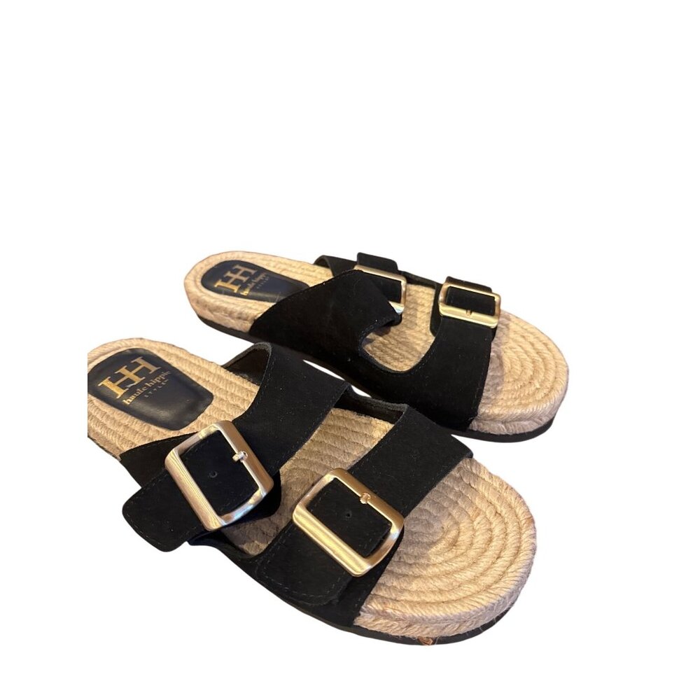 Haute Hippie Nikki Sandals Black Suede Espadrille Slide Buckle Straps Women 10M - Picture 5 of 10